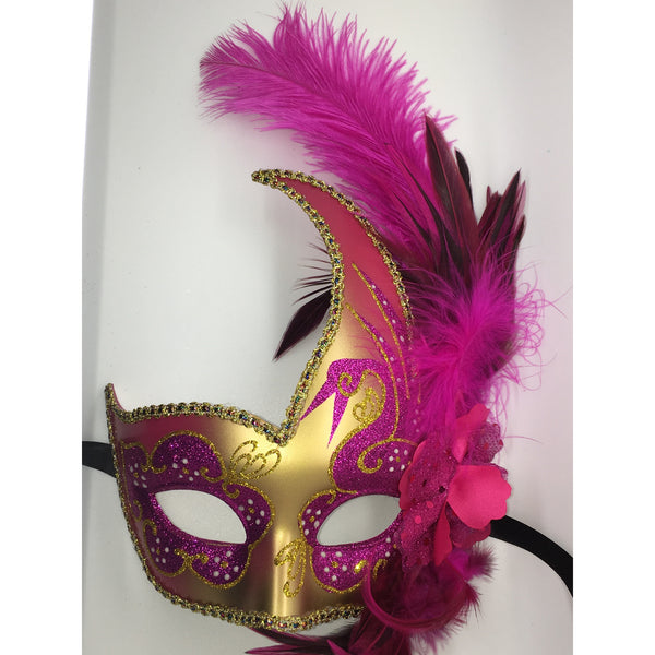 thumbnail image 2 of GYPSY GOLD Pink Feather Mardi Gras Mask – Masquerade, Halloween, Prom Party Accessory 2 of 5