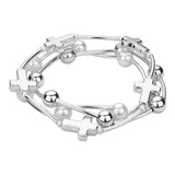 Metal Cross Ball Pearl Station Stretch Multi Layered Bracelets