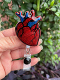 Anatomical Heart Badge Reels, Retractable Swivel Alligator Clip