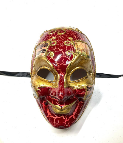 Masculine Mardi Gras Mask, Full Face, Black Satin Ties