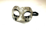 Mens Masculine Mardi Gras Mask, Silver and Black