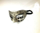 Mens Masculine Mardi Gras Mask, Silver and Black