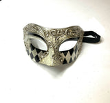 Mens Masculine Mardi Gras Mask, Silver and Black