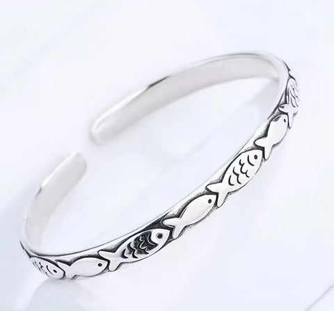 Silver-Tone Fish Open Cuff Bracelet