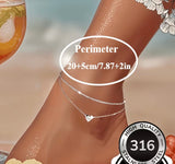 Silver Tone Double Chain Heart Anklet