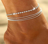Silver Layered Rhinestone Anklet | Dainty Beach Anklet | Boho Foot Jewelry | Summer Ankle Bracelet