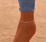 Silver Layered Rhinestone Anklet | Dainty Beach Anklet | Boho Foot Jewelry | Summer Ankle Bracelet