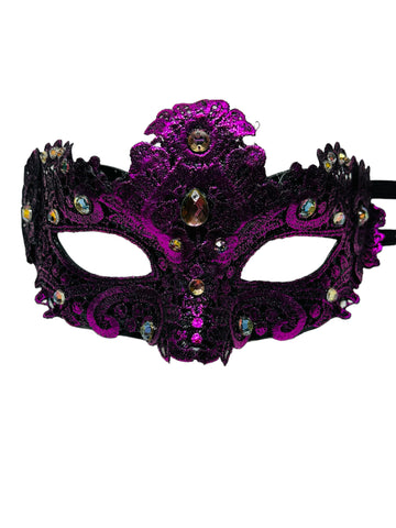 Lace Embellished Mardi Gras Mask Fushia