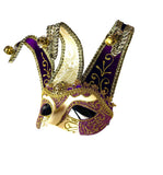 Jester Mardi Gras Mask, Purple and Gold, Black Satin Ties