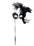Black and Silver Mardi Gras Mask with Stick