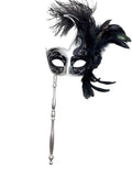Black and Silver Mardi Gras Mask with Stick