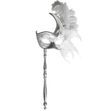 White and Silver Mardi Gras Mask on Stick