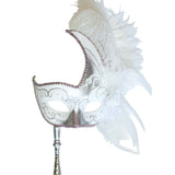 White and Silver Mardi Gras Mask on Stick