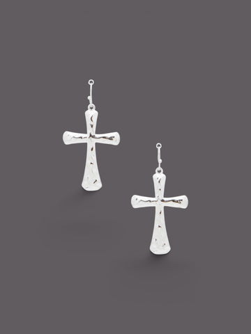 Hammered Metal Cross Earrings