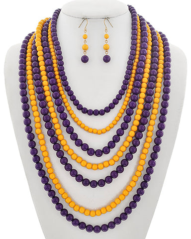 Purple and Yellow Layered Necklace Set