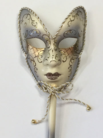 Light Grey Mardi Gras Mask on Stick
