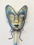 Light Blue Mardi Gras Mask on Stick