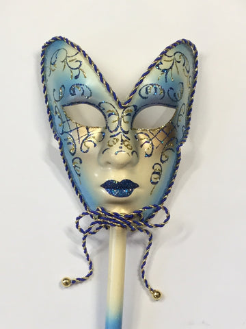 Light Blue Mardi Gras Mask on Stick