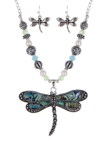 Abalone Dragonfly Necklace Set