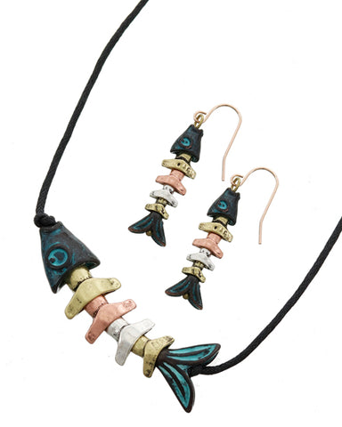 Fish Bone Necklace Set