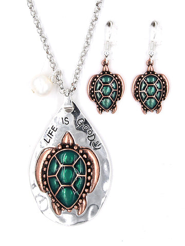 Life is Good Turtle Necklace Set