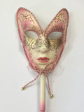 Light Pink Mardi Gras Mask on Stick
