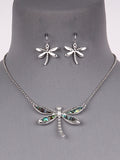 Abalone Dragonfly Necklace and Earrings Set