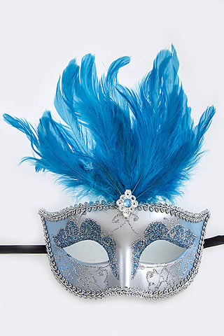 Turquoise and Silver Mardi Gras Mask