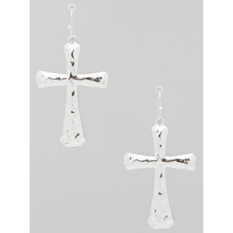 Hammered Metal Cross Earrings