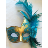 Teal and Gold Venetian Style Mardi Gras Mask