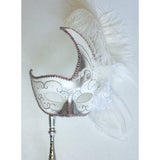 White and Silver Mardi Gras Mask on Stick