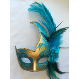 Teal and Gold Venetian Style Mardi Gras Mask