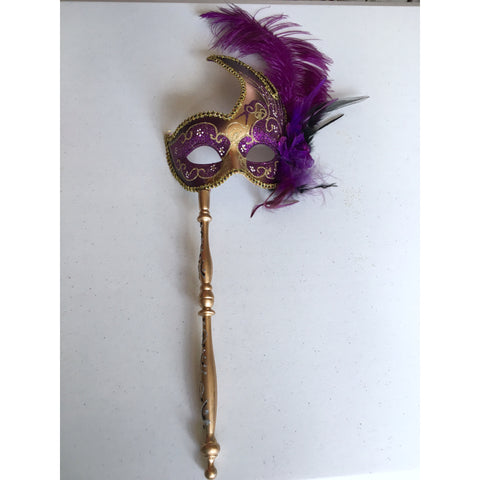 Purple and Gold Mardi Gras Mask on Stick