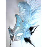 Blue and Silver Mardi Gras Mask on Stick