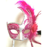 Pink and Silver Mardi Gras Mask on Stick